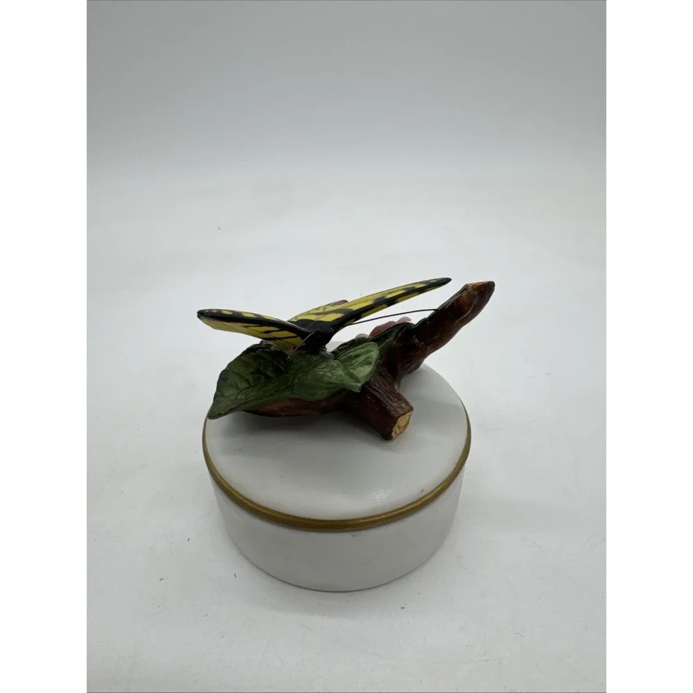Vntg Lefton Butterfly Glass Trinket Box Vanity Dish 1992 3